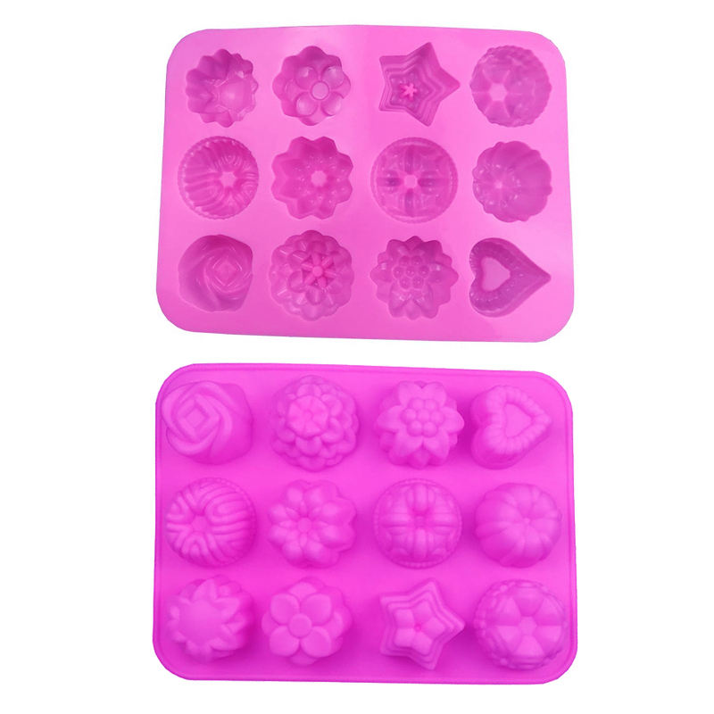 BAKER DEPOT Silicone Bakeware Mold For cake chocolate Jelly Pudding Dessert  Molds 12 Holes With Flower Heart Shape Set of 3