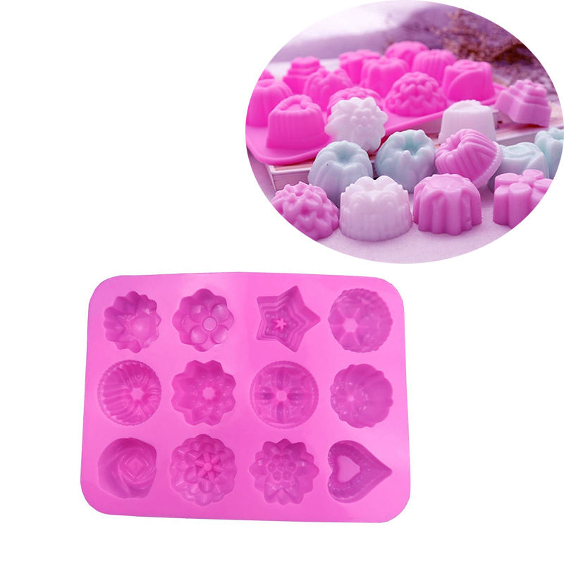 BACCEN  Silicone Cake Mold For chocolate Jelly Pudding Dessert Molds 12 Holes With Flower Heart Shape