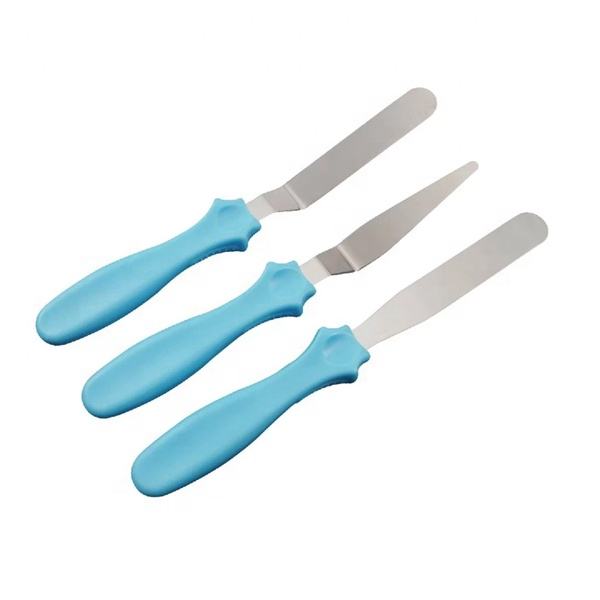 BACCEN Custom kitchen baking tools 3 piece stainless steel scraper decorating icing butter cream cake spatula set